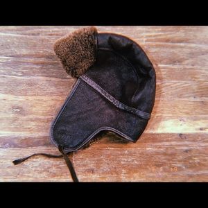 Vintage Moscow Russian bison leather aviator hat
